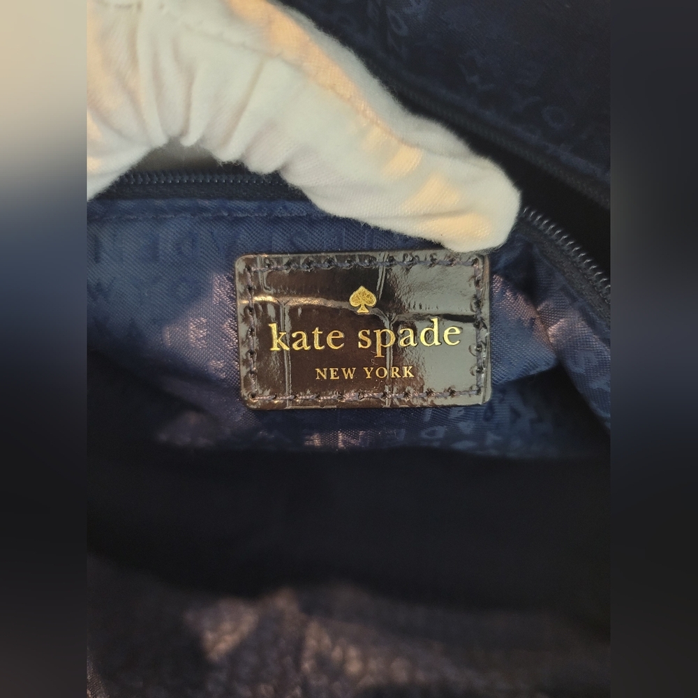 Kate Spade Felix Riverside Street Croc-Embossed Leather Handbag Navy Blue - Picture 5 of 16